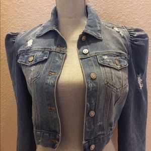 Distressed Cropped Denim Jacket - Size Small